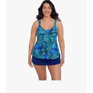 TrimShaper blue Lily modest sz 18 Tankini Swimsuit Top